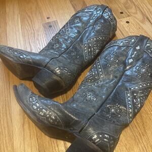 Corral Womens Boots Glitter Inlay Gray Black Silver Western Sz 7.5